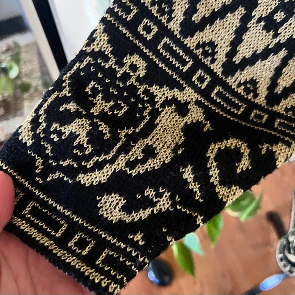 Vtg 80s/90s TR Bentley Woman Gold Black Cardigan - One Size